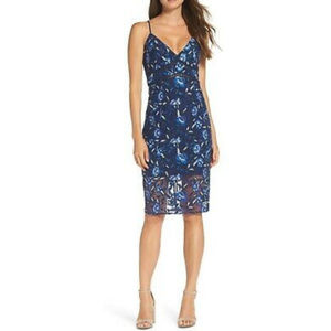 Bardot Saphirre Blue Floral Embroidered Midi Dress